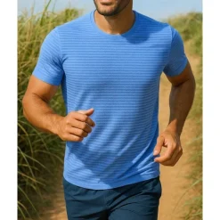 Men's Running Top Running Shirt Short Sleeve Tee Tshirt Breathable Quick Dry Lightweight Elastic Tennis Golf Running Sportswear Activewear Striped Black White Blue