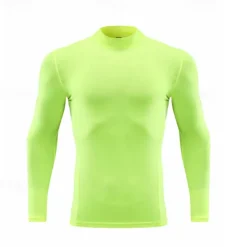 Men's Running T-Shirt Compression Shirt Long Sleeve Tee Tshirt Casual Athleisure Fall High Neck Breathable Quick Dry Gym Workout Running Walking Sportswear Activewear Solid Colored fluorescent green