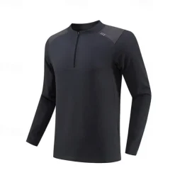 Men's Running T-Shirt Zipper Long Sleeve Zip Top Casual Athleisure Fall Breathable Quick Dry Soft Gym Workout Running Walking Sportswear Activewear Solid Colored Black White Dark Gray