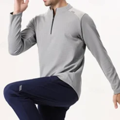 Men's Running T-Shirt Zipper Long Sleeve Zip Top Casual Athleisure Fall Breathable Quick Dry Soft Gym Workout Running Walking Sportswear Activewear Solid Colored Black White Dark Gray