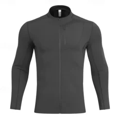 Men's Running T-Shirt Zipper Long Sleeve Zip Top Casual Athleisure Fall Breathable Quick Dry Soft Gym Workout Running Walking Sportswear Activewear Solid Colored Black White Khaki