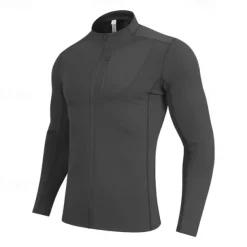 Men's Running T-Shirt Zipper Long Sleeve Zip Top Casual Athleisure Fall Breathable Quick Dry Soft Gym Workout Running Walking Sportswear Activewear Solid Colored Black White Khaki