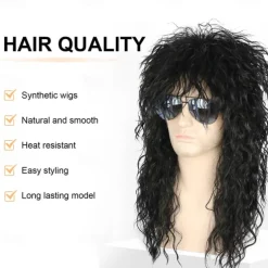 Mens 80s Wig Long Black Curly Wigs Rocker Costume Wig Men Fashion Smart Rocker Style Wig cosplay wig for Carnival