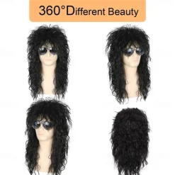 Mens 80s Wig Long Black Curly Wigs Rocker Costume Wig Men Fashion Smart Rocker Style Wig cosplay wig for Carnival