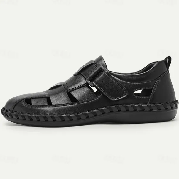 Men's Sandals Fishermen sandals Casual Beach Leather Breathable Comfortable Slip Resistant Magic Tape Buckle Black Coffee