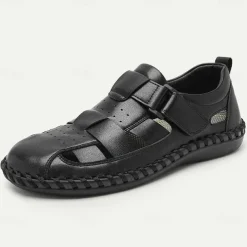 Men's Sandals Fishermen sandals Casual Beach Leather Breathable Comfortable Slip Resistant Magic Tape Buckle Black Coffee