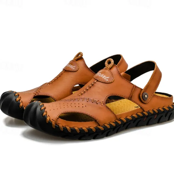 Men's Sandals Handmade Shoes Walking Casual Preppy Beach Outdoor Daily PU Breathable Comfortable Slip Resistant Slip-on Light Brown Dark Brown Black Summer Fall