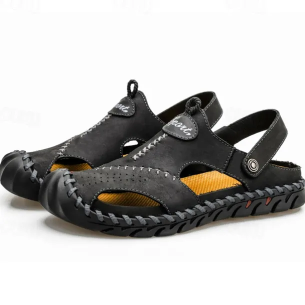 Men's Sandals Handmade Shoes Walking Casual Preppy Beach Outdoor Daily PU Breathable Comfortable Slip Resistant Slip-on Light Brown Dark Brown Black Summer Fall