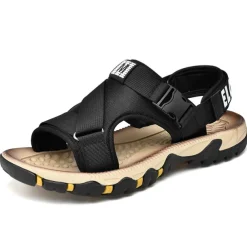 Men's Sandals Leather Sandals Beach Slippers Outdoor Hiking Sandals Sports Sandals Casual Beach Outdoor Daily Canvas Breathable Buckle Black Brown Khaki Summer Spring