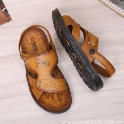 Men's Sandals Leatherette Loafers Leather Sandals Hand Stitching Casual Outdoor PU Breathable Loafer Red-brown820+6 Yellow820+6 Summer Spring