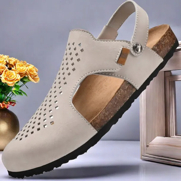 Men's Sandals Slippers & Flip-Flops Flat Sandals Microfiber Breathable Comfortable Slip Resistant Loafer Buckle Brown Beige