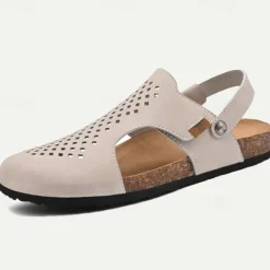 Men's Sandals Slippers & Flip-Flops Flat Sandals Microfiber Breathable Comfortable Slip Resistant Loafer Buckle Brown Beige