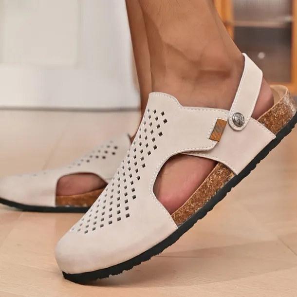 Men's Sandals Slippers & Flip-Flops Flat Sandals Microfiber Breathable Comfortable Slip Resistant Loafer Buckle Brown Beige