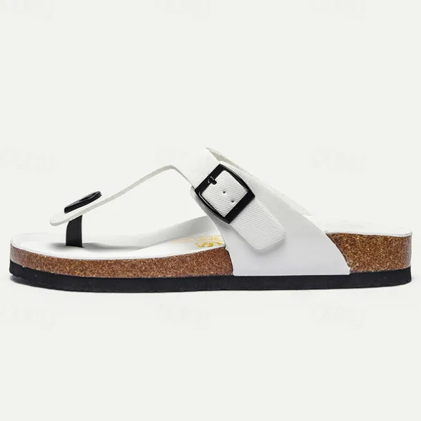 Men's Sandals Slippers & Flip-Flops Flat Sandals Microfiber Breathable Comfortable Slip Resistant Loafer Buckle White Red Green