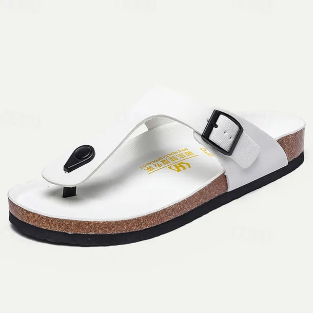 Men's Sandals Slippers & Flip-Flops Flat Sandals Microfiber Breathable Comfortable Slip Resistant Loafer Buckle White Red Green