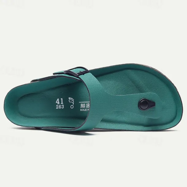 Men's Sandals Slippers & Flip-Flops Flat Sandals Microfiber Breathable Comfortable Slip Resistant Loafer Buckle White Red Green