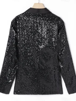 Men's Sequin 70s Disco Retro Blazer Party Sparkle Casual Jacket Pattern Single Breasted One-button Black Silver Burgundy Royal Blue Gold