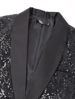 Men's Sequin 70s Disco Retro Blazer Party Sparkle Casual Jacket Pattern Single Breasted One-button Black Silver Burgundy Royal Blue Gold