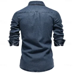 Men's Shirt Black Dark Blue Light Blue Long Sleeve Solid Color Rolled collar Outdoor Causal Buttons Clothing Apparel Daily Casual Daily Leisure