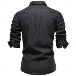 Men's Shirt Black Dark Blue Light Blue Long Sleeve Solid Color Rolled collar Outdoor Causal Buttons Clothing Apparel Daily Casual Daily Leisure