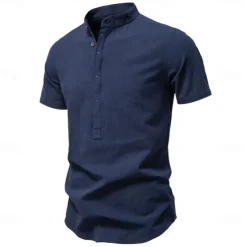 Men's Shirt Black White Navy Blue Blue Beige Long Sleeve Solid Color Standing Collar Outdoor Causal Buttons Clothing Apparel Daily Casual Daily Leisure