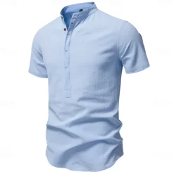 Men's Shirt Black White Navy Blue Blue Beige Long Sleeve Solid Color Standing Collar Outdoor Causal Buttons Clothing Apparel Daily Casual Daily Leisure