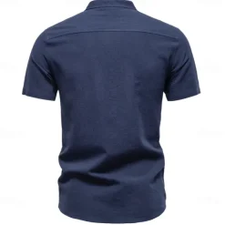 Men's Shirt Black White Navy Blue Blue Beige Long Sleeve Solid Color Standing Collar Outdoor Causal Buttons Clothing Apparel Daily Casual Daily Leisure