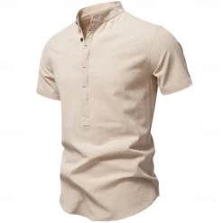 Men's Shirt Black White Navy Blue Blue Beige Long Sleeve Solid Color Standing Collar Outdoor Causal Buttons Clothing Apparel Daily Casual Daily Leisure