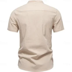 Men's Shirt Black White Navy Blue Blue Beige Long Sleeve Solid Color Standing Collar Outdoor Causal Buttons Clothing Apparel Daily Casual Daily Leisure