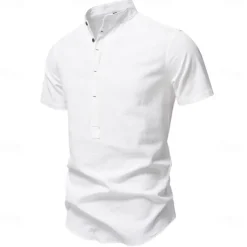 Men's Shirt Black White Navy Blue Blue Beige Long Sleeve Solid Color Standing Collar Outdoor Causal Buttons Clothing Apparel Daily Casual Daily Leisure