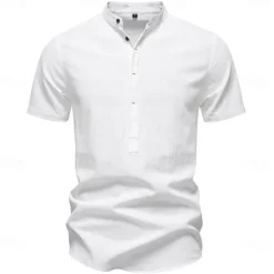 Men's Shirt Black White Navy Blue Blue Beige Long Sleeve Solid Color Standing Collar Outdoor Causal Buttons Clothing Apparel Daily Casual Daily Leisure