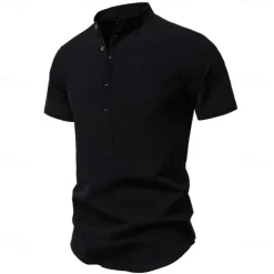 Men's Shirt Black White Navy Blue Blue Beige Long Sleeve Solid Color Standing Collar Outdoor Causal Buttons Clothing Apparel Daily Casual Daily Leisure