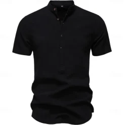 Men's Shirt Black White Navy Blue Blue Beige Long Sleeve Solid Color Standing Collar Outdoor Causal Buttons Clothing Apparel Daily Casual Daily Leisure