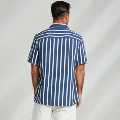 Men's Shirt Button Up Shirt Casual Shirt Beach Shirt Blue Light Blue Short Sleeve Striped Turndown Shirt Collar Party Causal Button Clothing Apparel Daily Casual Daily