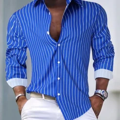 Men's Shirt Button Up Shirt Casual Shirt Summer Shirt Pink Blue Green Long Sleeve Stripes Lapel Hawaiian Holiday Button-Down Clothing Apparel Fashion Casual Comfortable