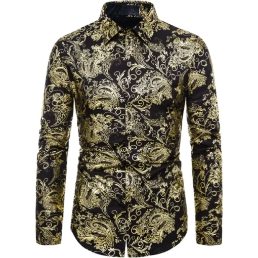 Men's Shirt Casual Shirt Prom Shirt Tuxedo Shirts Holiday Party Casual Black Blue Gold Long Sleeve Classic Collar All Seasons Clothing Apparel Color Block
