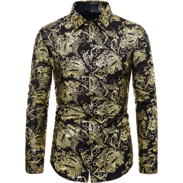 Men's Shirt Casual Shirt Prom Shirt Tuxedo Shirts Holiday Party Casual Black Blue Gold Long Sleeve Classic Collar All Seasons Clothing Apparel Color Block