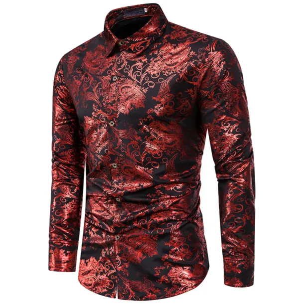 Men's Shirt Casual Shirt Prom Shirt Tuxedo Shirts Holiday Party Casual Black Blue Gold Long Sleeve Classic Collar All Seasons Clothing Apparel Color Block