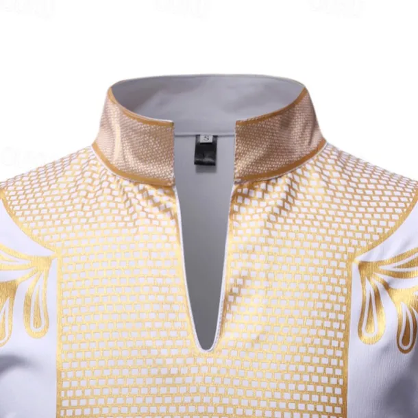Men's Shirt Casual Shirt Tuxedo Shirts Bronzing Stage Party / Cocktail Black White Red Navy Blue Long Sleeve Stand Collar Spring & Fall Clothing Apparel