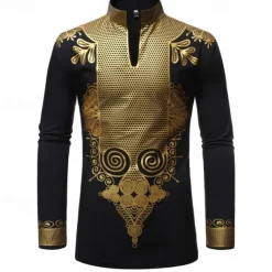 Men's Shirt Casual Shirt Tuxedo Shirts Bronzing Stage Party / Cocktail Black White Red Navy Blue Long Sleeve Stand Collar Spring & Fall Clothing Apparel