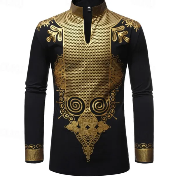 Men's Shirt Casual Shirt Tuxedo Shirts Bronzing Stage Party / Cocktail Black White Red Navy Blue Long Sleeve Stand Collar Spring & Fall Clothing Apparel