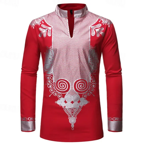 Men's Shirt Casual Shirt Tuxedo Shirts Bronzing Stage Party / Cocktail Black White Red Navy Blue Long Sleeve Stand Collar Spring & Fall Clothing Apparel