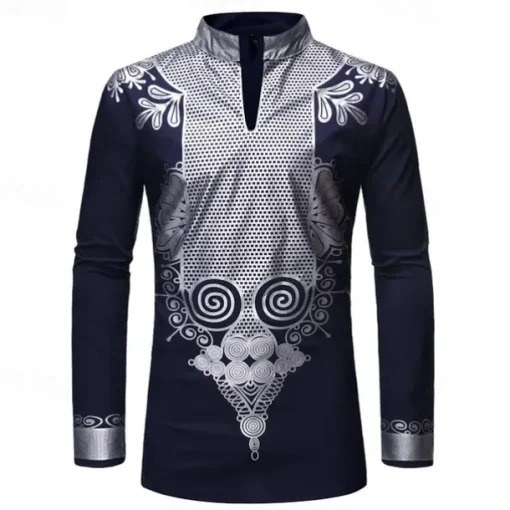 Men's Shirt Casual Shirt Tuxedo Shirts Bronzing Stage Party / Cocktail Black White Red Navy Blue Long Sleeve Stand Collar Spring & Fall Clothing Apparel