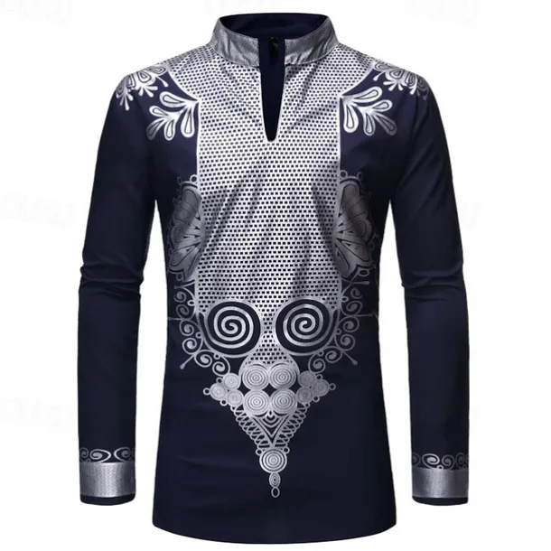 Men's Shirt Casual Shirt Tuxedo Shirts Bronzing Stage Party / Cocktail Black White Red Navy Blue Long Sleeve Stand Collar Spring & Fall Clothing Apparel