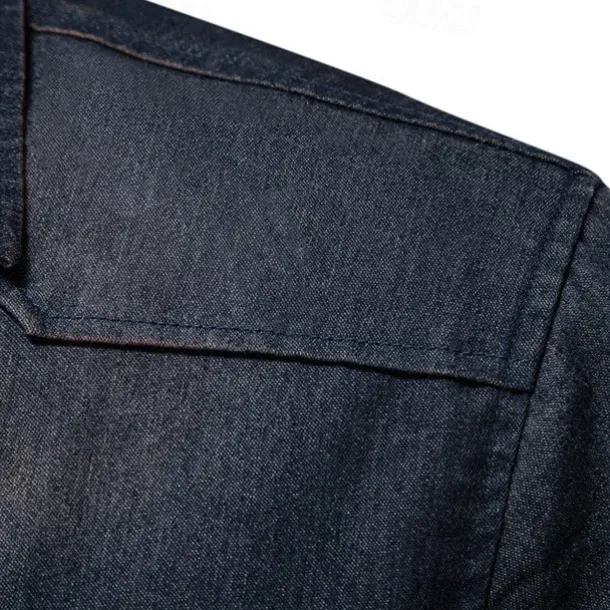 Men's Shirt Chambray Shirt Calico Shirt Button Up Shirt Casual Shirt Denim Shirt Denim Blue Black Dark Navy Blue Long Sleeve Plain Collar Daily Vacation Clothing Apparel Cotton Fashion Casual