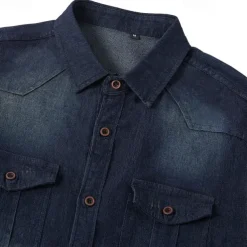 Men's Shirt Chambray Shirt Calico Shirt Button Up Shirt Casual Shirt Denim Shirt Denim Blue Black Dark Navy Blue Long Sleeve Plain Collar Daily Vacation Clothing Apparel Cotton Fashion Casual
