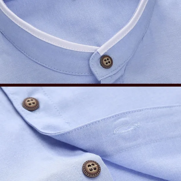 Men's Shirt Chinese Collar Shirt Mandarin Collar Shirt Dress Shirt Button Up Shirt Plain Wedding Party Pink Blue Sky Blue Dark Gray Long Sleeve Grandad Collar Spring & Fall Clothing Apparel Patchwork