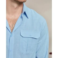 Men's Shirt Cotton Linen Shirt Summer Shirt Beach Wear Casual Shirt Button Up Shirt Plain Casual Daily Blue Long Sleeve Lapel Spring & Summer Clothing Apparel Pocket
