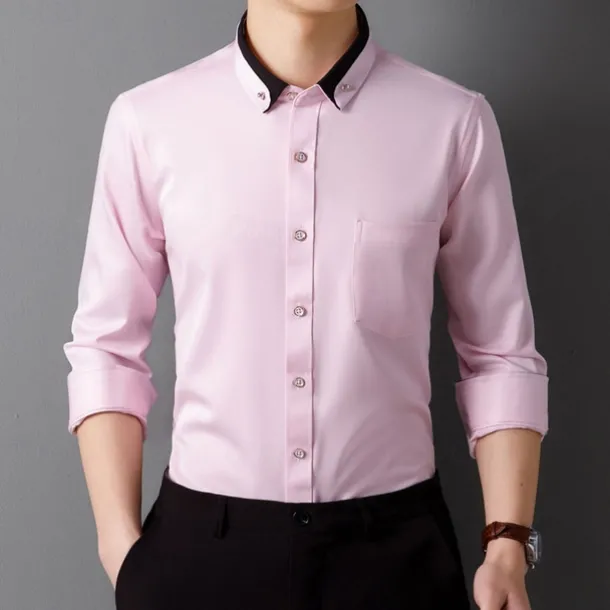 Men's Shirt Dress Shirt Button Up Shirt Solid Color Wedding Party Black White Pink Wine Long Sleeve Lapel Spring Fall Clothing Apparel Pocket