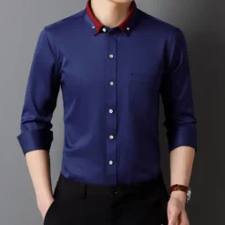 Men's Shirt Dress Shirt Button Up Shirt Solid Color Wedding Party Black White Pink Wine Long Sleeve Lapel Spring Fall Clothing Apparel Pocket